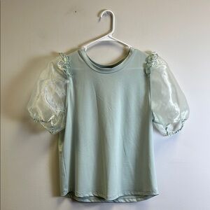 Mint Green Ruffled Puff Sleeve Blouse